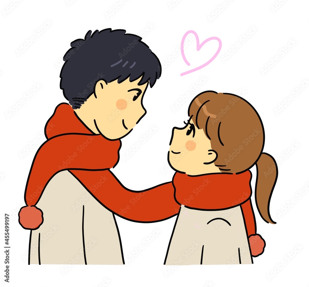 ひとつのマフラーをして見つめ合う男女のカップル Stock イラスト Adobe Stock