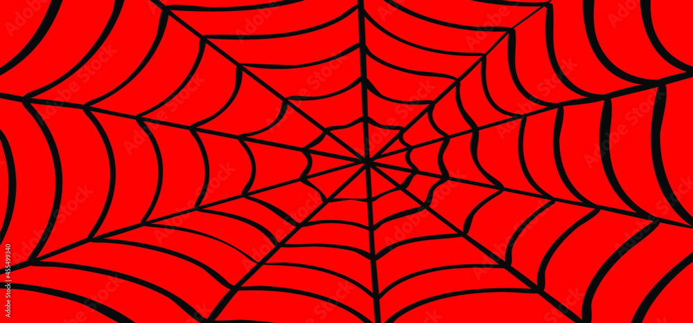 Naklejka premium White Cobweb Red, black background. Vector Spider happy halloween party day logo. Creepy horror insect hush dia 31 october fest. line pattern.