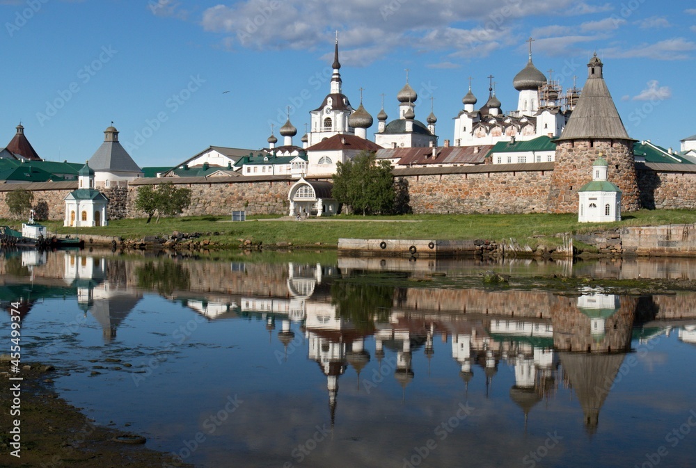 View of Russian Orthodox Monastery and White Sea. Bolshoy Solovetsky Island. Russia.