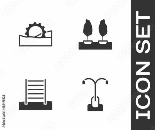 Set Street light, Ferris wheel, Swedish wall and Forest icon. Vector