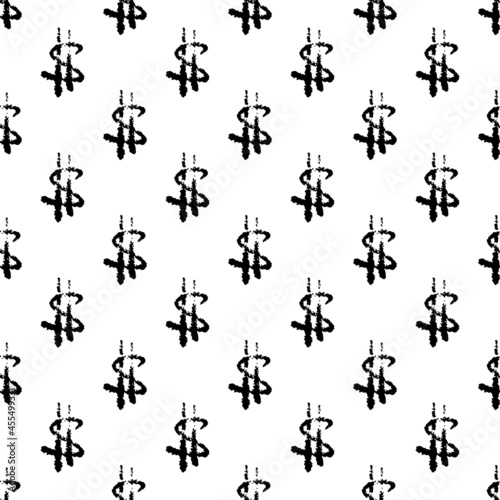 Black small ink outline dollar signs isolated on white background. Cute monochrome seamless pattern. Vector simple flat graphic hand drawn illustration. Texture.