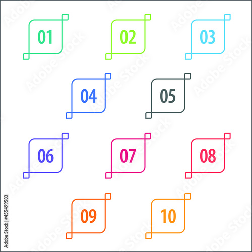 Colorful info-graphic numbers can be use to create presentation. Bullet points numbers one to ten. Colorful shape vector numbers.