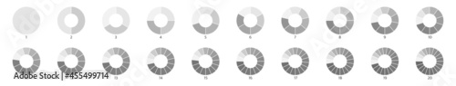 Wheel round diagram part set. Segment slice sign. Circle section graph line art. Pie chart icon. 2,3,4,5,6 segment infographic. Five phase, six circular cycle. Geometric element. Vector illustration photo