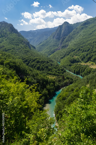 Tara River Canyon or Tara River Gorge located between high mountains. Canyon is the largest and deepest canyon in Europe.