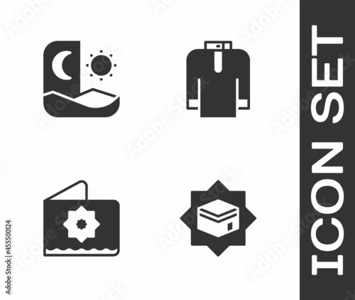 Set Kaaba mosque, Ramadan fasting, Octagonal star and Shirt kurta icon. Vector