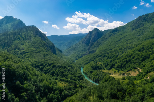 Tara River Canyon or Tara River Gorge located between high mountains. Canyon is the largest and deepest canyon in Europe.