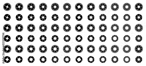 Set of flat outline silhouette camera shutter icons. Vector elements