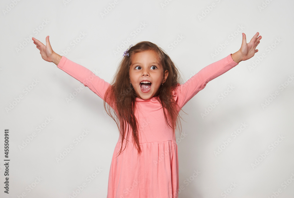 Portrait of cute happy child girl against white background Portrait of cute happy child girl against white background