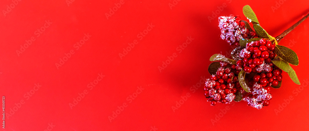 christmas and new year flat lay with copy space on red background christmas and new year flat lay with copy space on red background