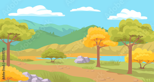Colorful autumn nature landscape vector illustration