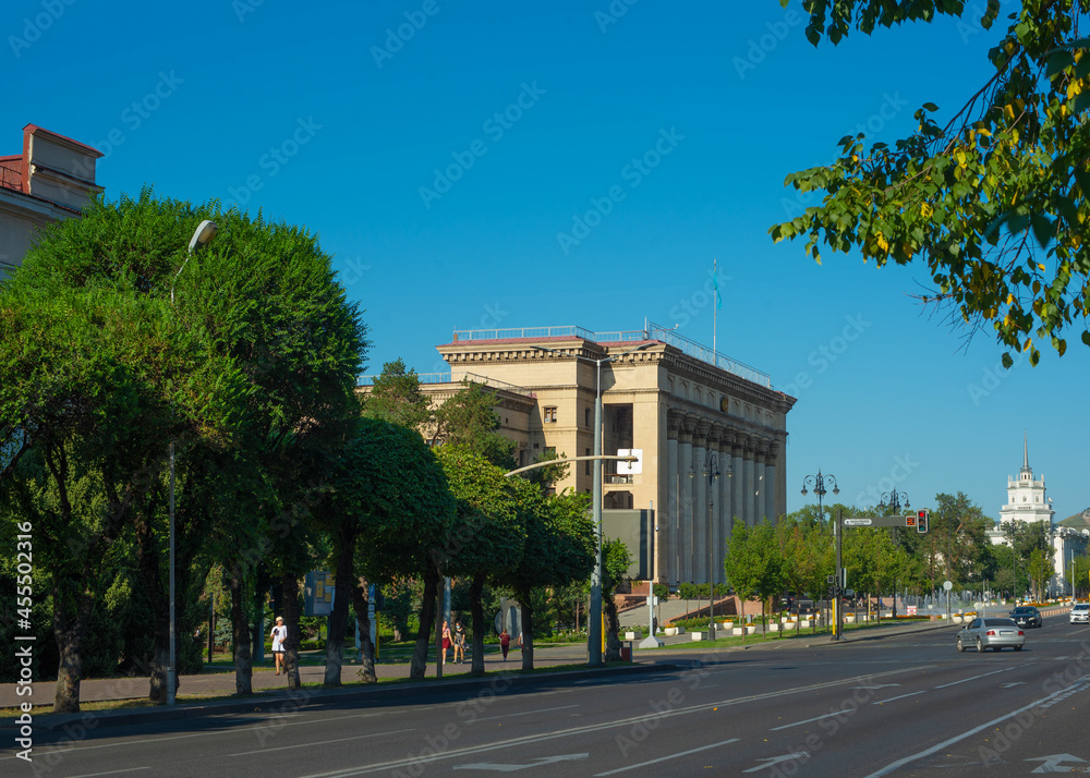 Almaty city center Old square summer city landscape