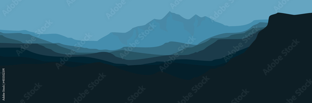 morning mountain flat design vector illustration good for wallpaper, background, web banner, tourism banner template, apps background and backdrop design template	