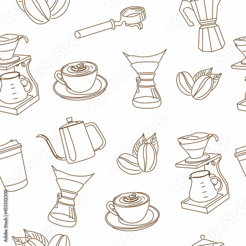 Seamless pattern of coffee line icon, vector background. Wrapping paper.