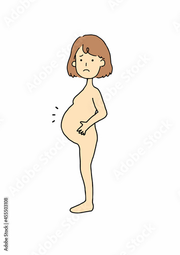 困り顔の裸の妊婦のイメージイラスト