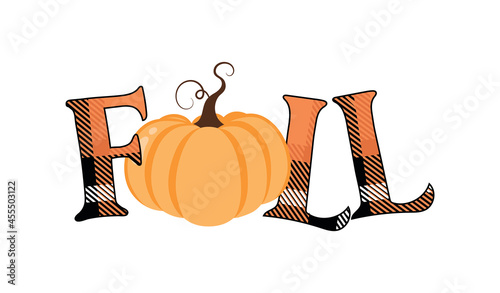 Fall word plaid pattern vector illustration
