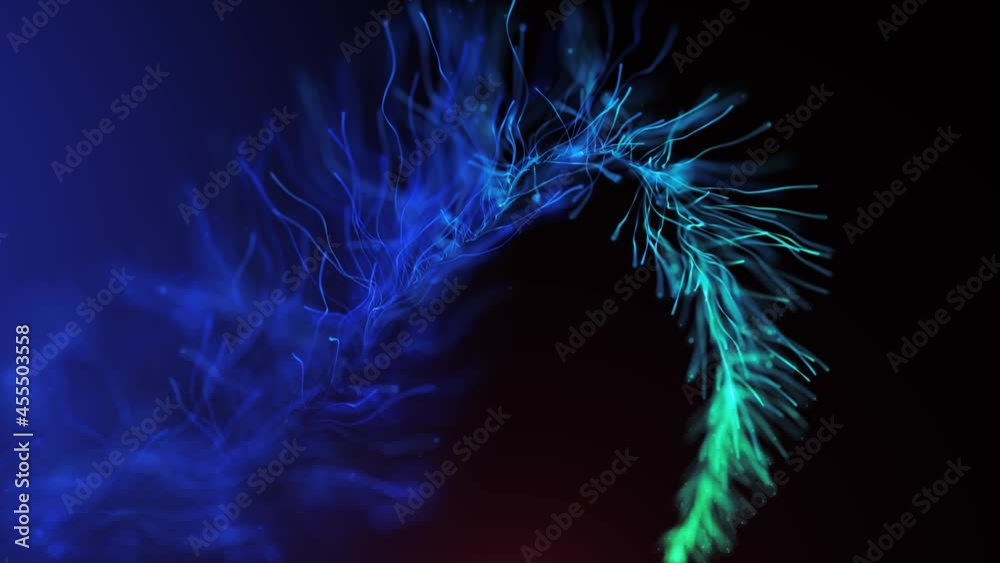 Abstract Fluid Particles Graphic Intro Background/ 4k animation of an abstract fluid particles background graphic design intro with light flare fading in