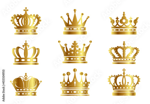 Gold crown vector icon set
