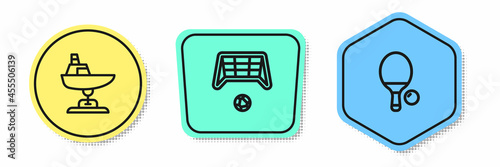 Set line Swing boat, Soccer goal with ball and Racket and. Colored shapes. Vector