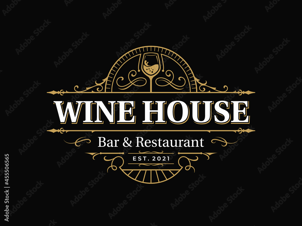 © monspix - Bar and restaurant ornate vintage typography logo with decorative ornamental flourish frame