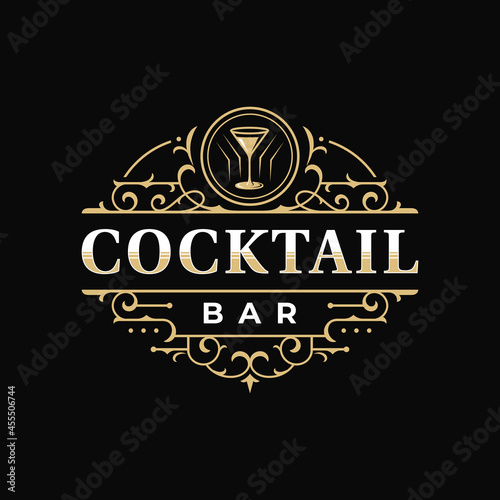 Cocktail bar and restaurant vintage royal luxury decorative ornamental typography logo design