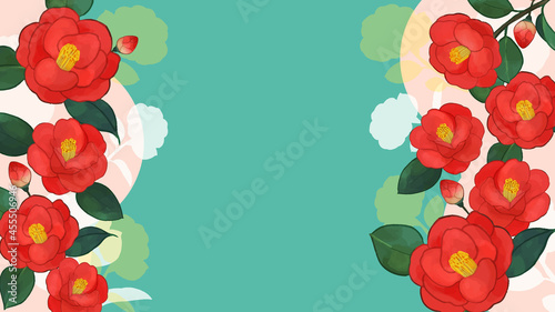 Foto Vector background illustration with red Japanese camellia flowers