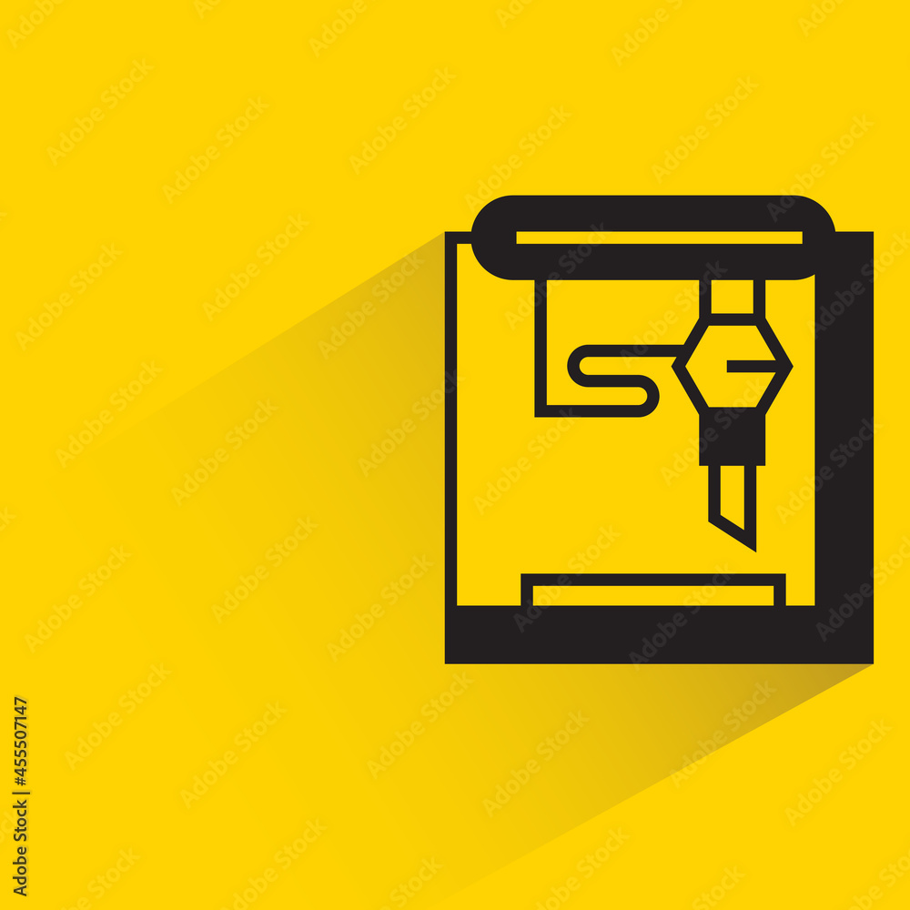 industrial robot with shadow on yellow background