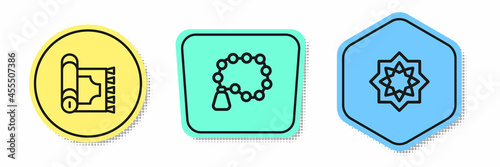 Set line Traditional carpet, Rosary beads religion and Octagonal star. Colored shapes. Vector