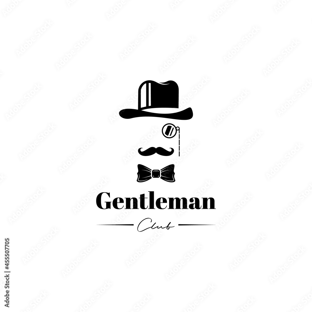hat bow tie and mustache gentleman logo design vector hat bow tie and mustache gentleman logo design vector