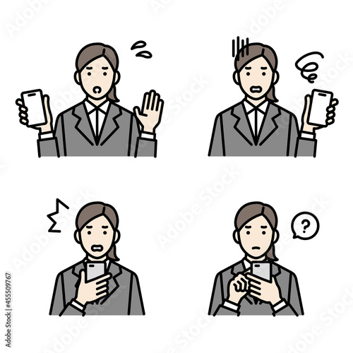 スマートフォンを持つ女性　アバターセット　トラブル