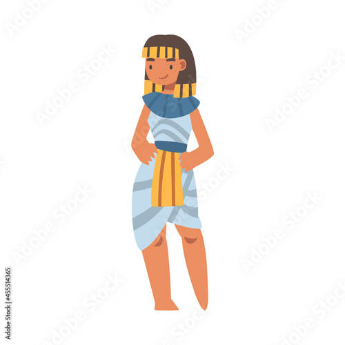 Egyptian Woman Character Wearing Authentic Garment and Neck Collar Vector Illustration