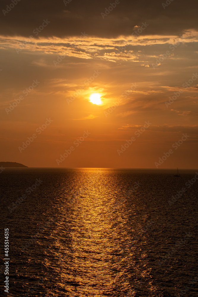 Sunset on Logas Beach near cape Drastis, Peroulades, Corfu island Greece