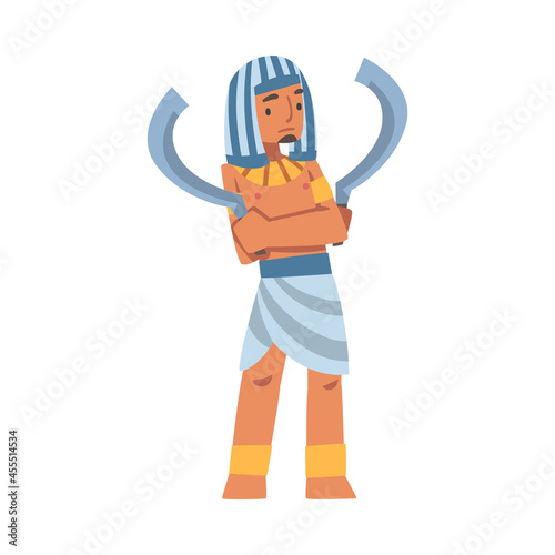 Egyptian Man Character with Blade Wearing Authentic Garment and Nemes Vector Illustration