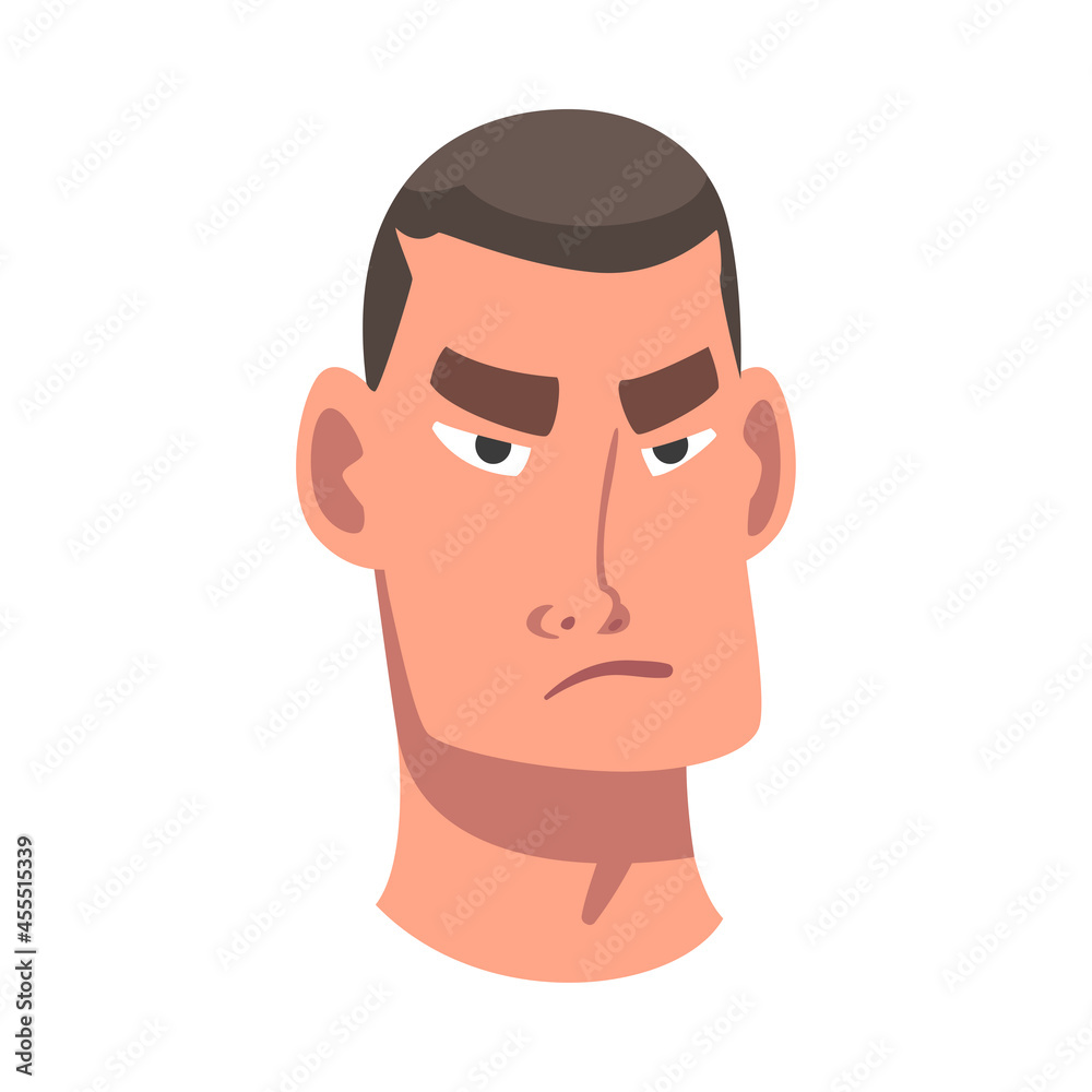 Man Head with Frown as Facial Expression Vector Illustration