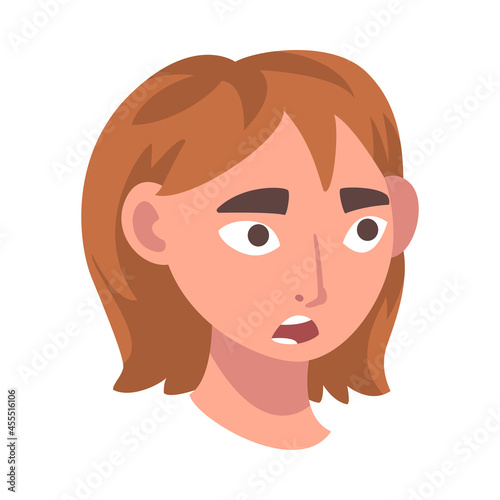 Woman Head with Amazed Look as Facial Expression Vector Illustration