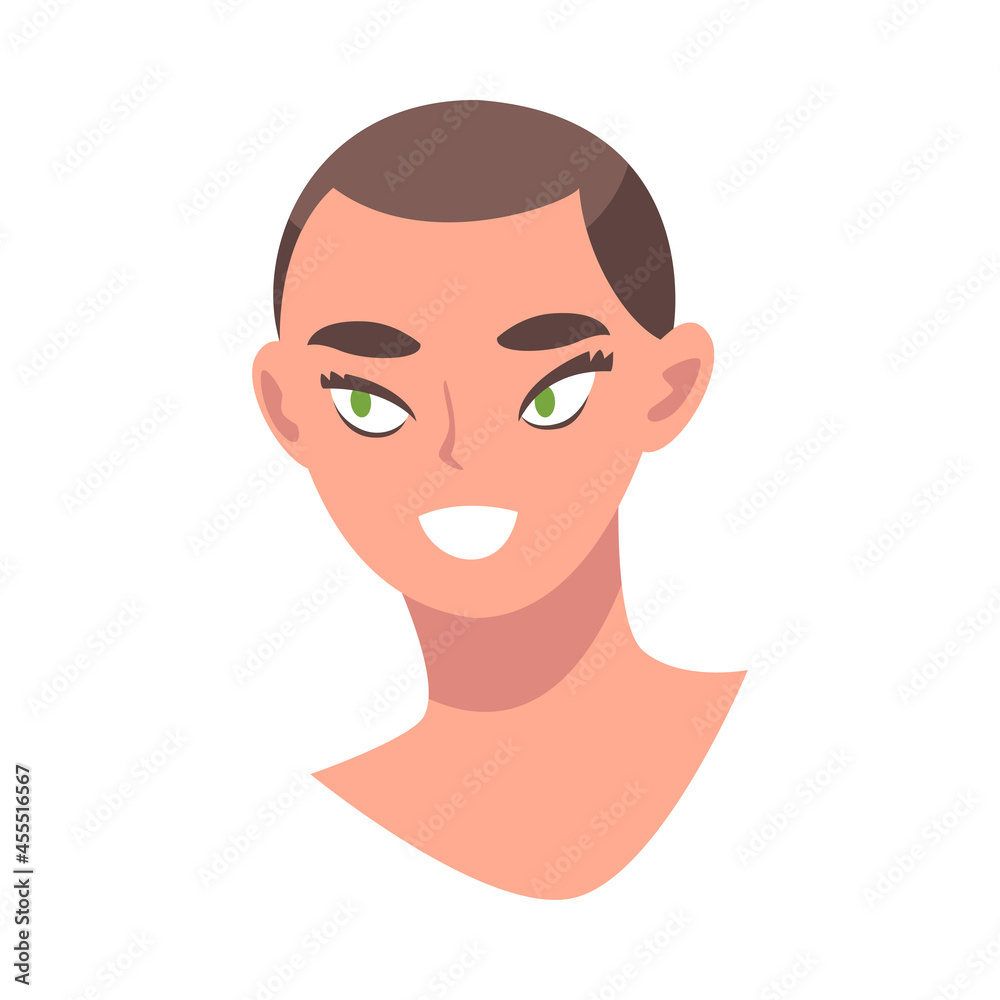 Woman Head with Happy Smiling Look as Facial Expression Vector Illustration