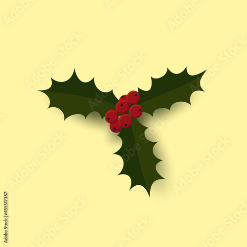 A Sprig Of Holly On A Yellow Background. Christmas Halle Berry.