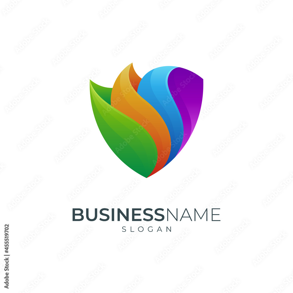Shield 3d logo combination with leaf shape Shield 3d logo combination with leaf shape