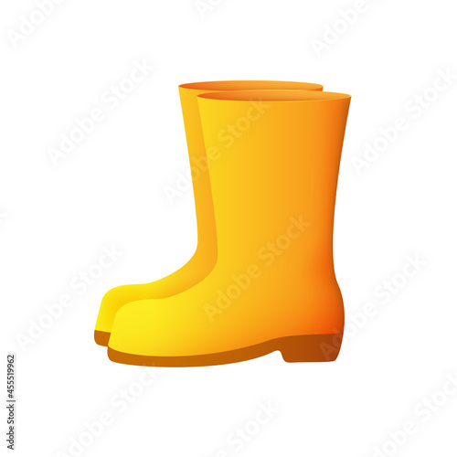 Yellow rubber boots. Vector 3d boots for rainy weather. Vector illustration isolated on white background.