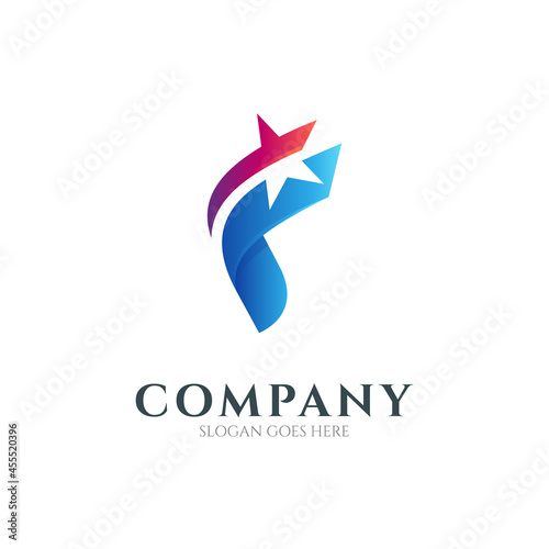 Logo design template of letter F combination with shooting star