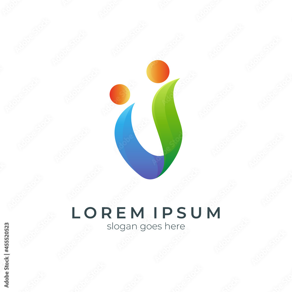 Logo design template of letter U combination with two human icon Logo design template of letter U combination with two human icon