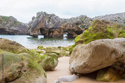 A beach with curious geological shapes in Asturias, Spain photo