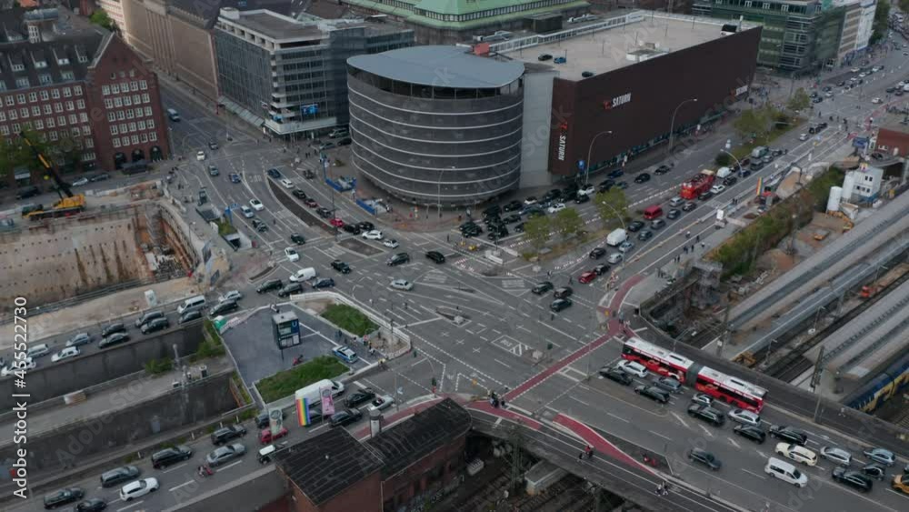 Tilt Down Footage Of Traffic On Complex Multilane Intersection In Town Tilt Down Footage Of Traffic On Complex Multilane Intersection In Town