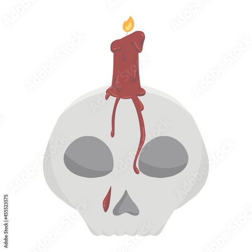 skull ritual with bloody candle for halloween color illustration
