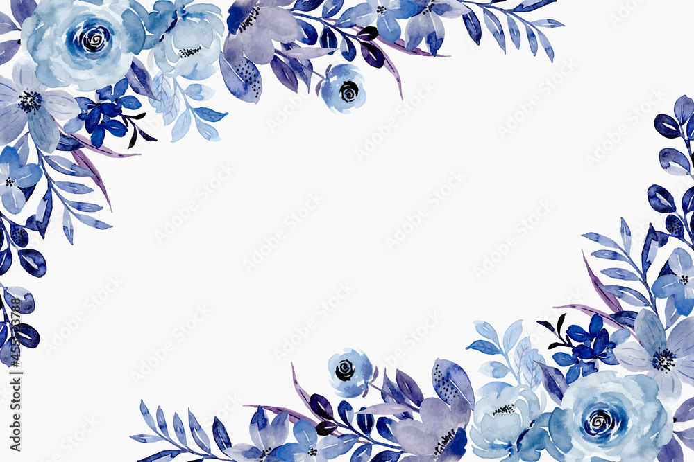 Blue floral spring background with watercolor - obrazy, fototapety, plakaty 