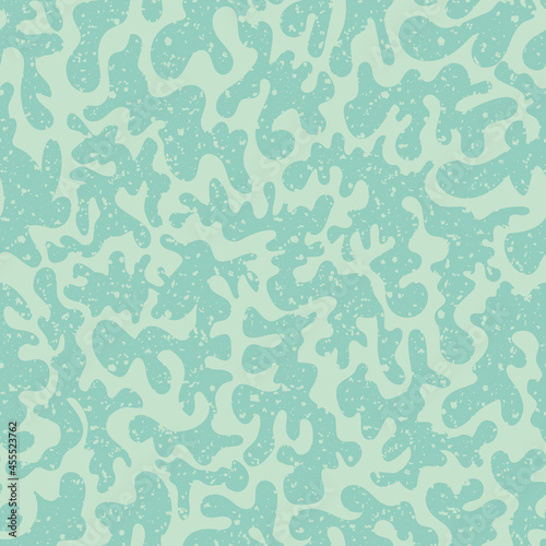 Vermicular vector seamless pattern background. Historical style backdrop in monochrome pastel teal blue with abstract coral shapes and terrazzo blend. Rennaissance effect texture repeat for wellness photo