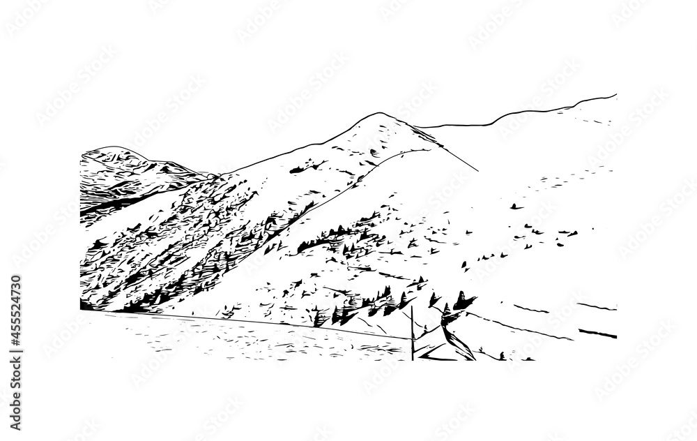 Building view with landmark of La Plagne is a French ski area in the