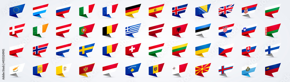 Vector Illustration Giant Europe Flag Set - obrazy, fototapety, plakaty 