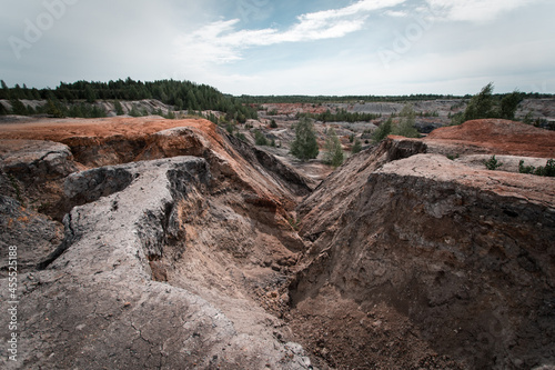 Red Martian landscape in the Podzhukovo quarry in the Sverdlovsk region