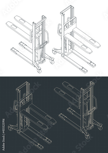 Hydraulic hand stacker truck isometric blueprints