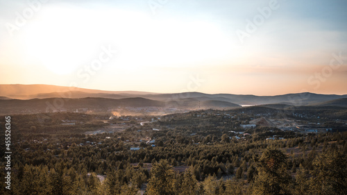 Landscape with a view of the mountains and forest in the Chelyabinsk region near the city of Karabash